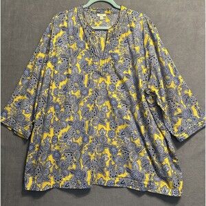 Talbots Paisley Printed Tunic Top Plus Size 3X Yellow Blue Office Career Resort